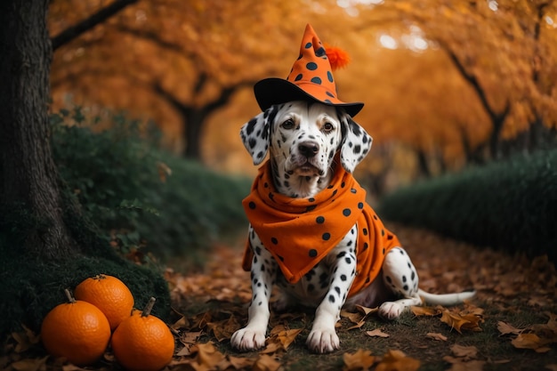 Halloween Hound Dalmatian Decked Out in Witchy Attire for the Spooky Season