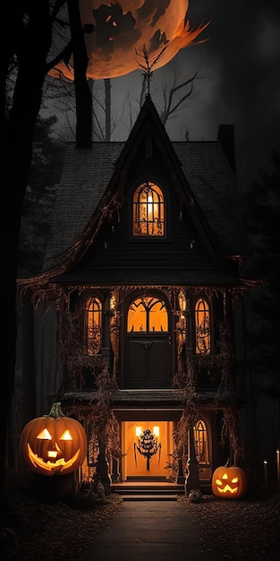 Halloween House background Ai Photo