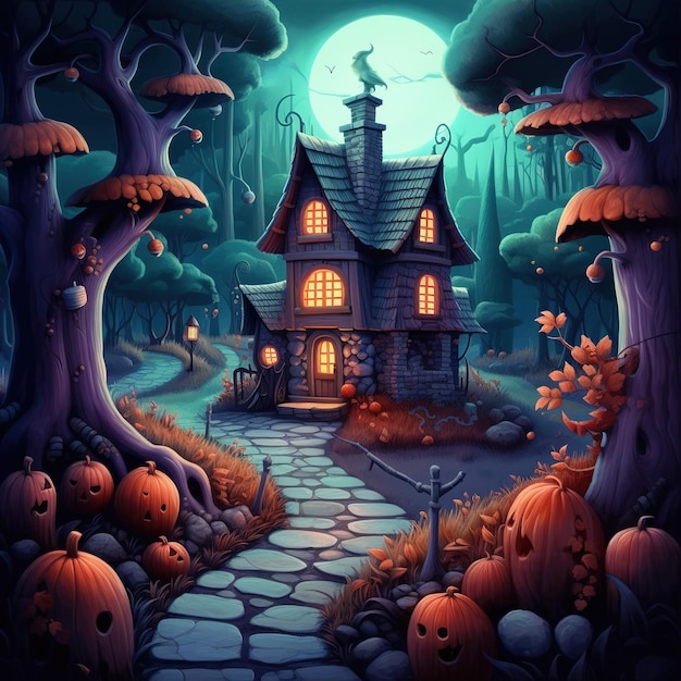 halloween house illustration