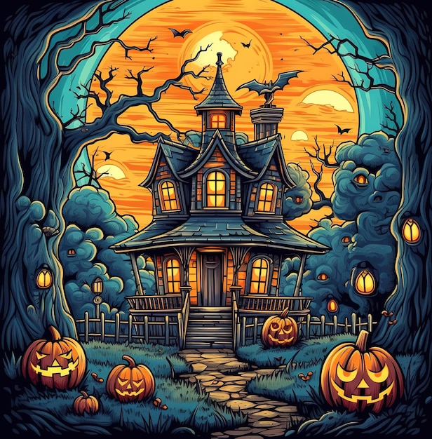 halloween house illustration