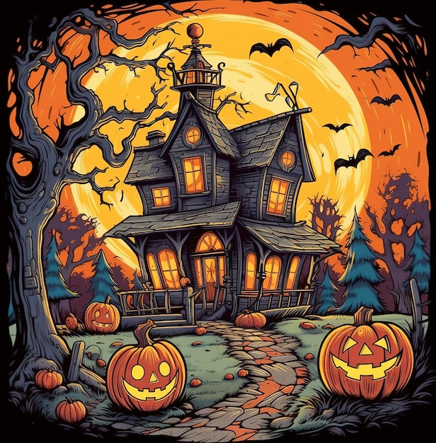 halloween house illustration