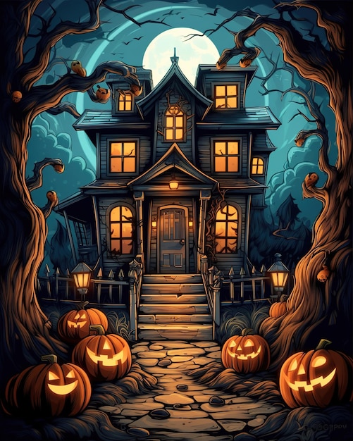 halloween house illustration