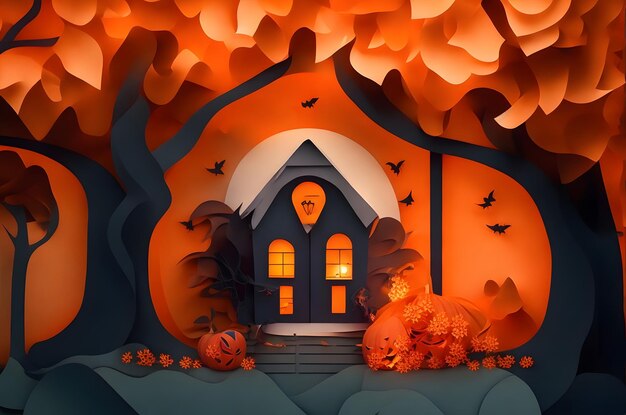 halloween house paper art style ai generated