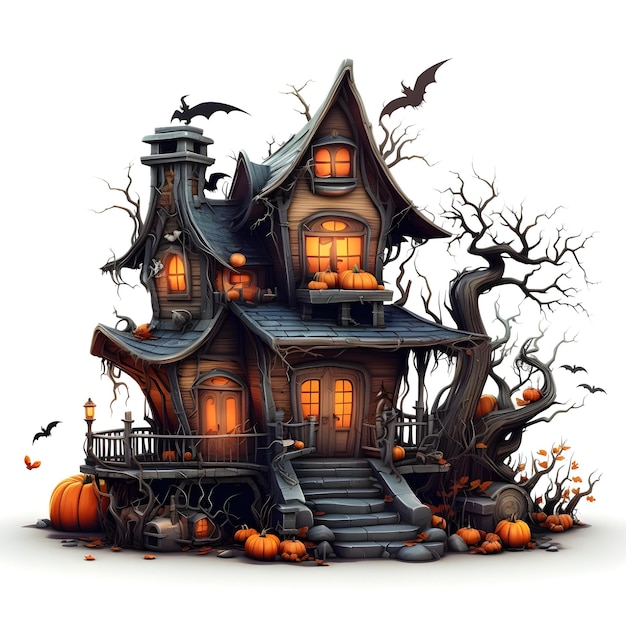 Halloween house on white background