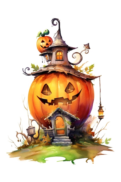 A halloween house with a pumpkin on top of it generative ai image