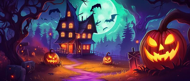 Halloween huis jack o lantaarn begraafplaats nacht