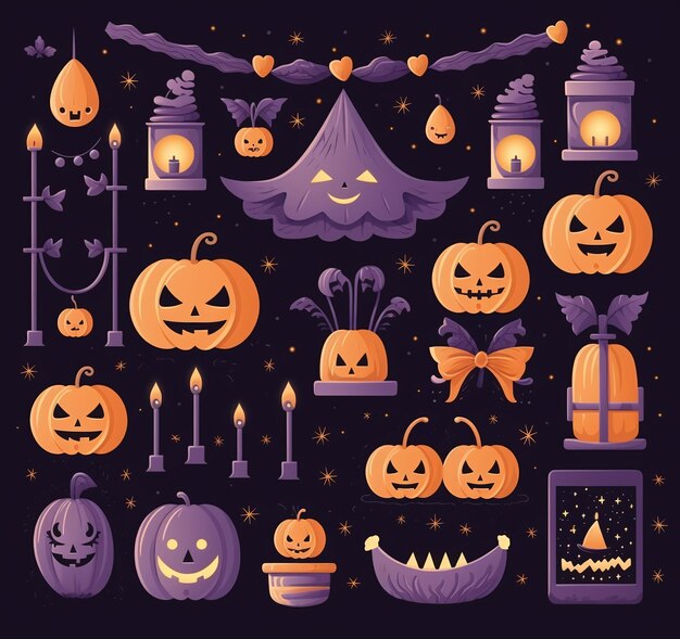 Halloween icons on a purple background