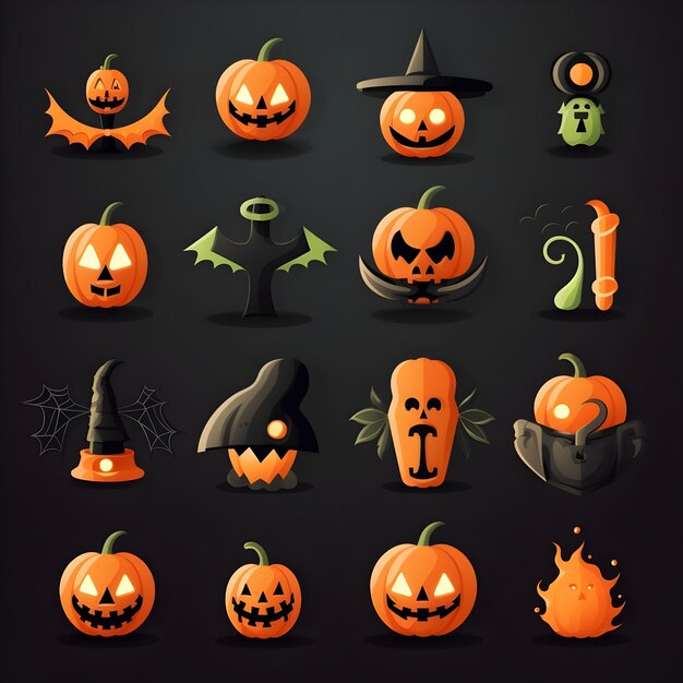 Foto icone di halloween impostate su sfondo nero per grafica e web design