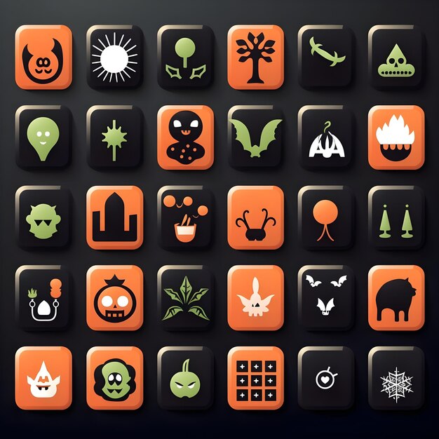 Halloween icons set on black background for graphic and web design