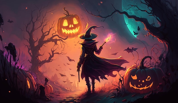 Halloween-illustratie kleurrijke Generatieve AI