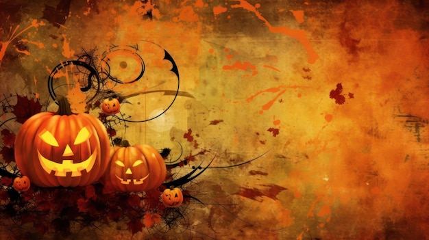 Photo halloween illustration background with pumpkin and copy space