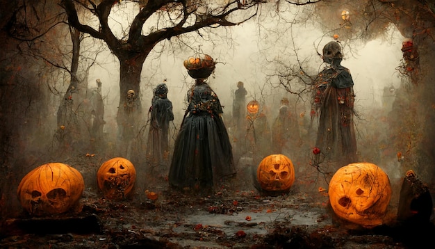 Halloween illustration haunted house with pumpkins.realistic halloween festival illustration.