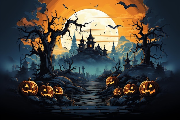 halloween illustration holiday pumpkin autumn celebration design dark october horror