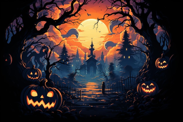 Halloween illustration holiday pumpkin autumn celebration design dark October horror