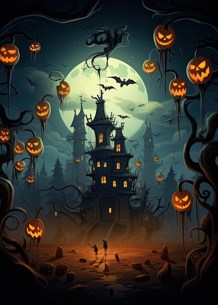 Halloween Illustration scary monsters pumpkins