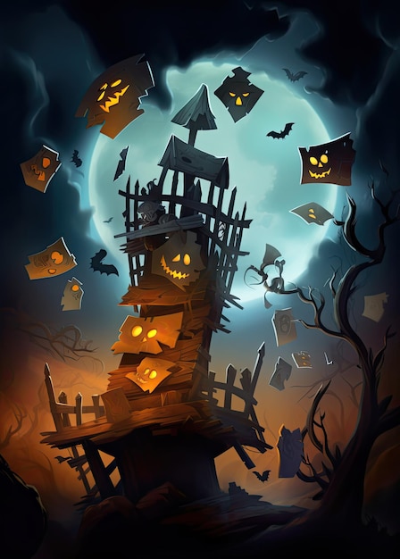 Иллюстрация Хэллоуин страшные монстры тыквы