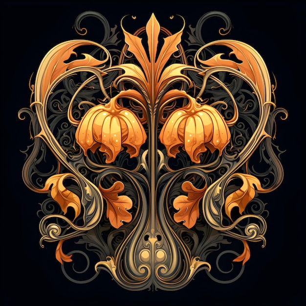 halloween image of pumpkins in an art nouveau style