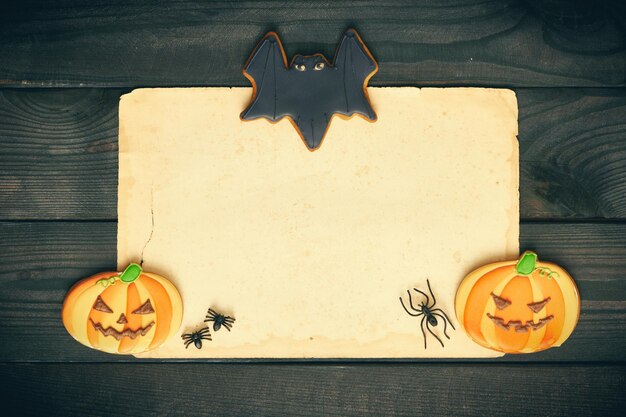 Halloween invitation over wooden background