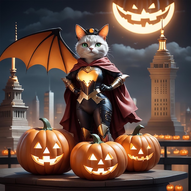 Halloween is a cat and cute black cat and 3D sticker detailed image a real image background