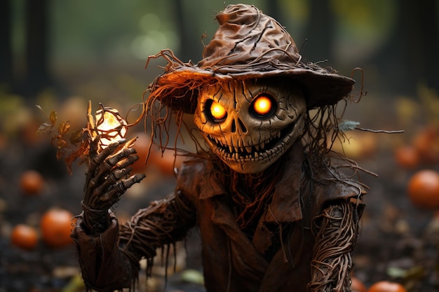 Photo halloween is a fun traditional holiday pumpkin monster dark background and candles witchcraft