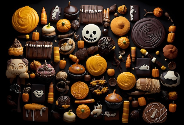 halloween jack o lantern pompoen hangende mockup vrije ruimte sjabloon met ghost cupcake batscandi