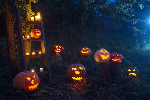 Halloween Jack-o-Lantern pompoenen buiten