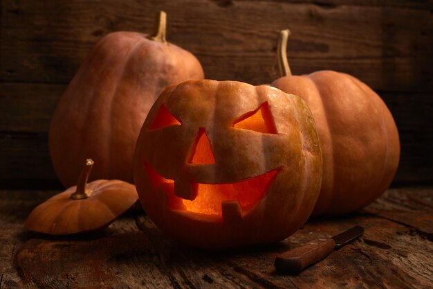Halloween jack-o-lantern pumpkin on black background