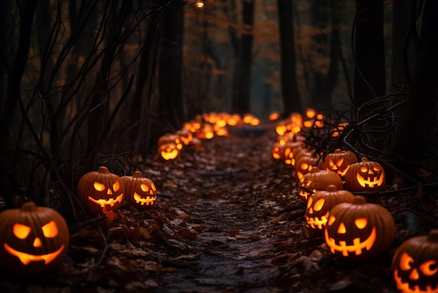 Halloween Jack O' Lanterns in een tuin