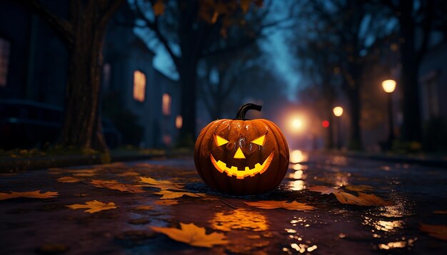 가을에 시달리는 거리 한가운데서 할로윈 jackolantern 고품질 이미지