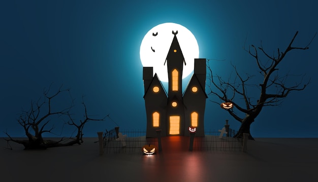 Halloween-kasteel en halloween-festival, het 3d illustratie teruggeven