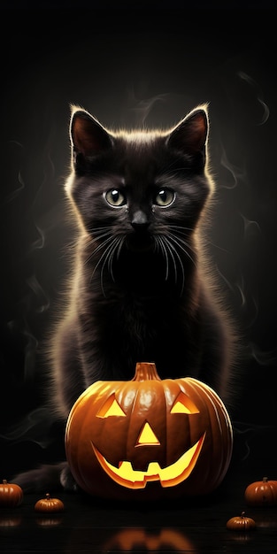 Halloween kat donkere illustratie halloween kat Ai gegenereerd hoge resolutie Halloween illustratie op witte achtergrond