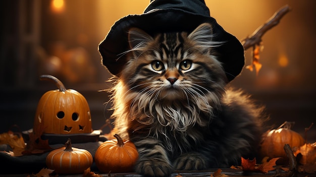 Halloween kat met hoed