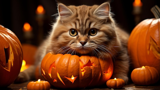 Halloween-kattenkunstwerk HD 8K-behang Stock Fotografiebeeld