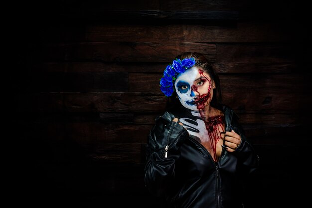 Halloween kostuum en make-up Portret van Calavera Catrina Zombie Portret van een vrouw