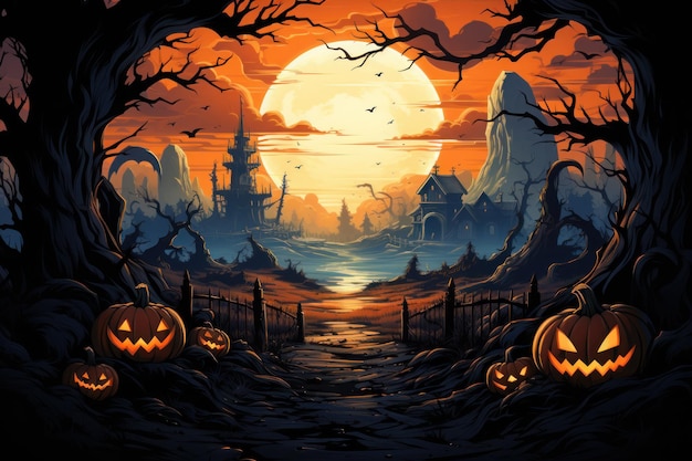 Halloween landscape pumkin twilight skyGenerative AI