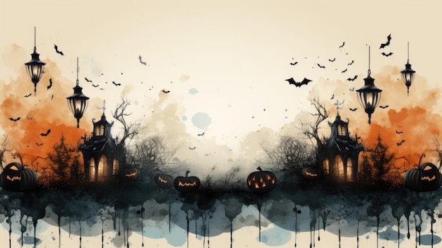 Halloween landscape with blur fog background