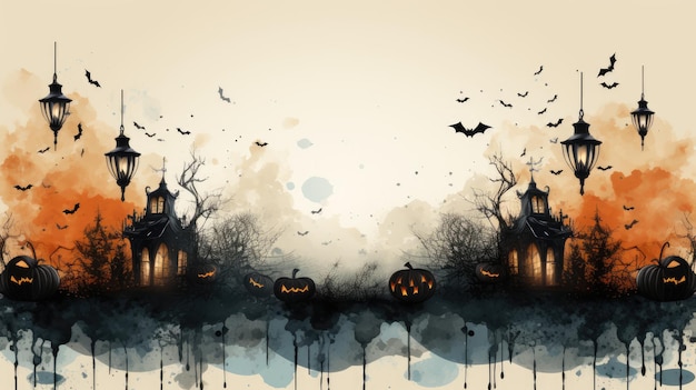 Photo halloween landscape with blur fog background