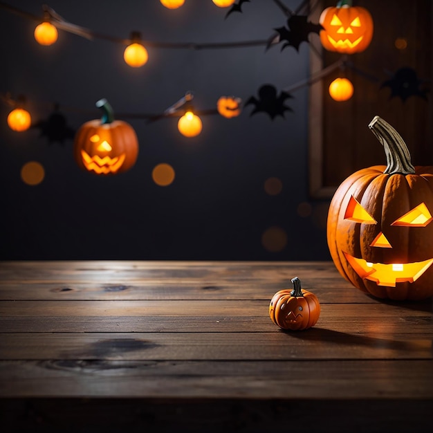 halloween lege houten tafel vervaagde lichte achtergrond