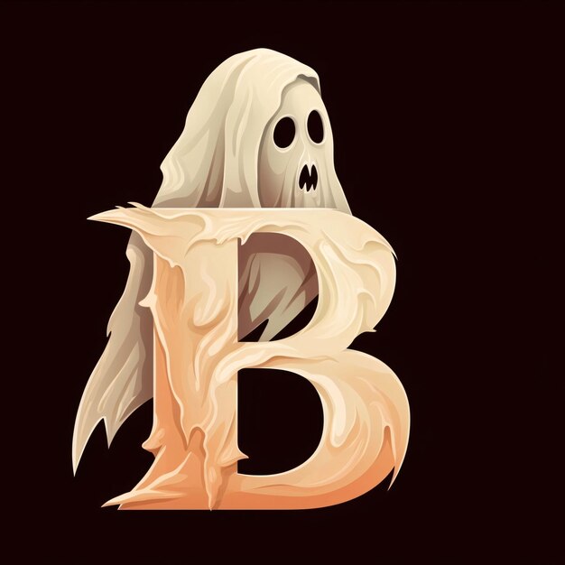 Photo halloween letter b with ghost vector illustration isolated on black background