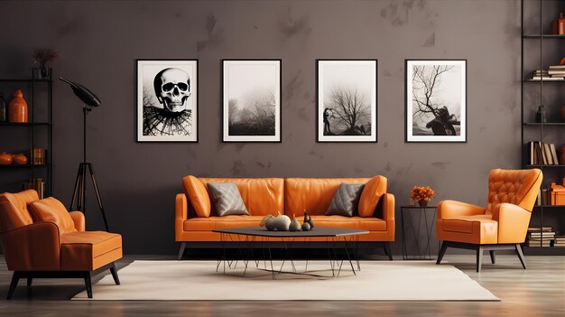 Photo halloween living room mockup frames