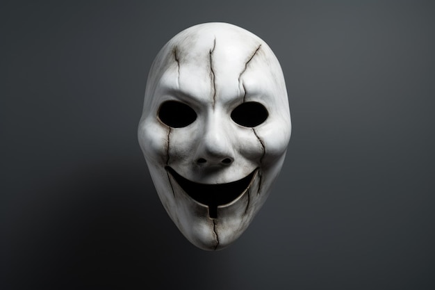 Photo halloween mask isolated creepy mask in black and white on grey background with scream surprise