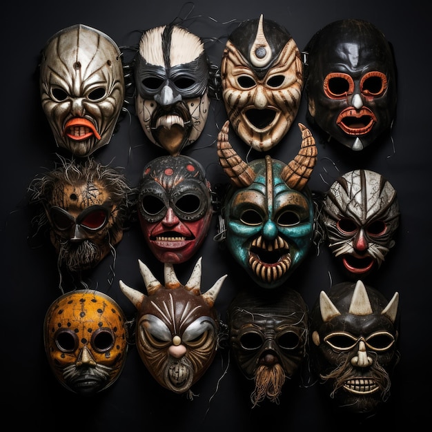 Halloween masks in various eerie designs