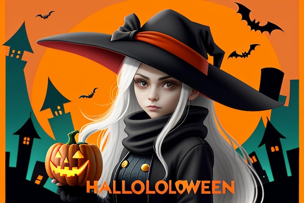 Halloween-meisje die Halloween-Giftgebeurtenis Promo Wallpaper Achtergrondillustratie geven