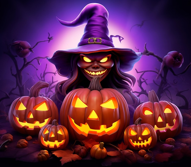 halloween met een pompoen overlay heks licht paarse eye-catching