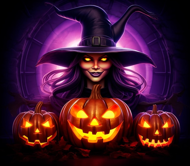 halloween met een pompoen overlay heks licht paarse eye-catching