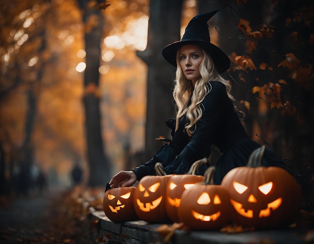 Foto halloween met gegenereerde pompoenai