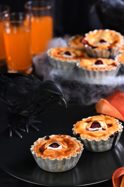 Halloween mini Creepy Eye Cakes with cherry filling