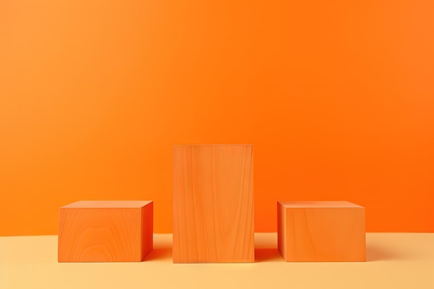 Photo halloween mockup of wooden podiums on an orange background wood represents product presentation natu