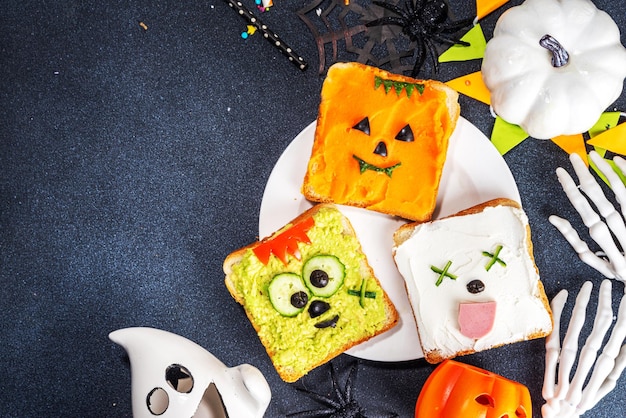 Halloween monster toasts sandwiches