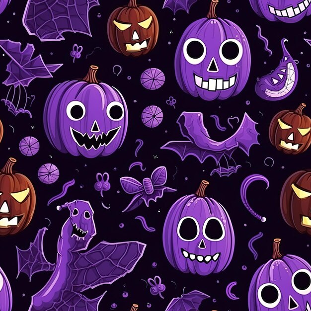 Halloween naadloos patroon met pompoenen en schedels